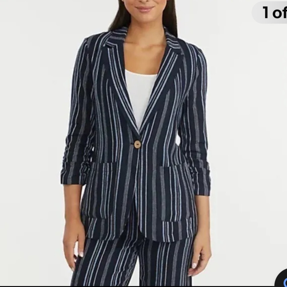 ELLEN TRACY linen blend‎ striped blazer NWT